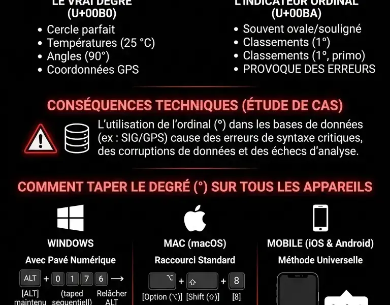 Infografica: Comment taper le symbole du degr&eacute; (&deg;) sur le clavier&nbsp;: guide complet
