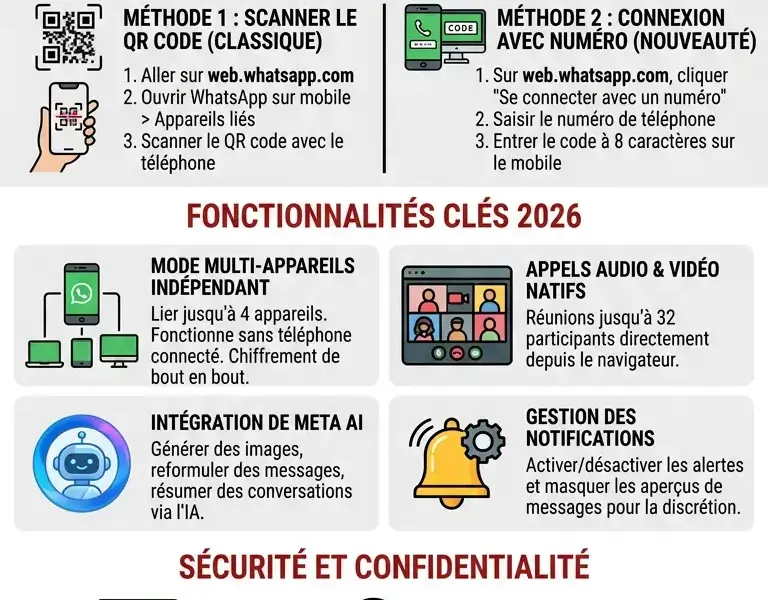 Infografica: Comment utiliser WhatsApp Web sur ordinateur : guide complet 2026