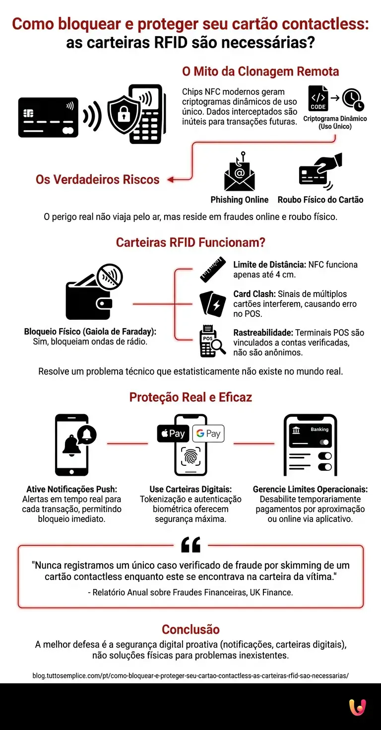 Como bloquear e proteger seu cart&atilde;o contactless: as carteiras RFID s&atilde;o necess&aacute;rias? - Infogr&aacute;fico resumido