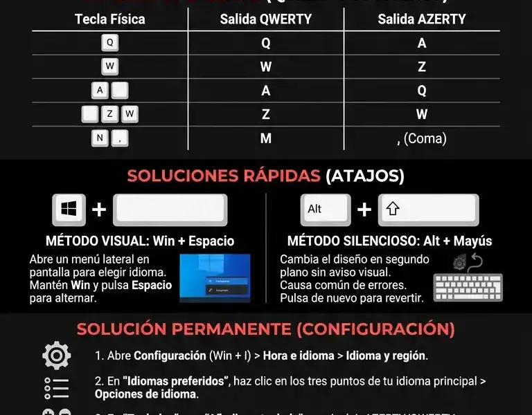 Infografica: C&oacute;mo cambiar de teclado QWERTY a AZERTY (y viceversa) en Windows