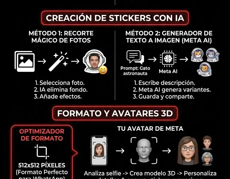 Infografica: C&oacute;mo crear stickers personalizados y avatares con IA directamente desde la aplicaci&oacute;n