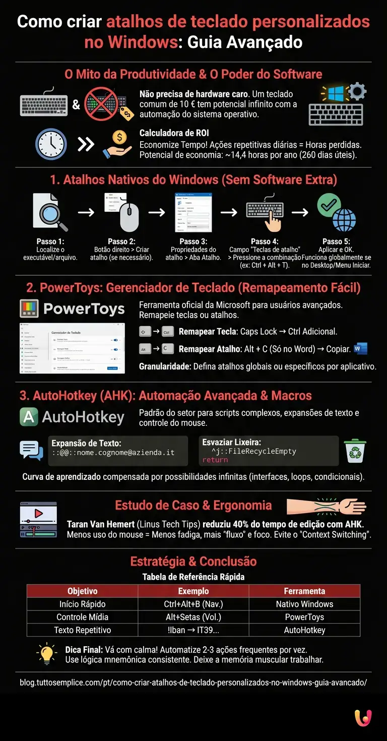 Como criar atalhos de teclado personalizados no Windows: Guia Avan&ccedil;ado - Infogr&aacute;fico resumido