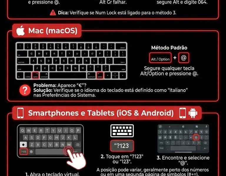 Infografica: Como digitar o arroba (@) no PC, Mac e smartphone