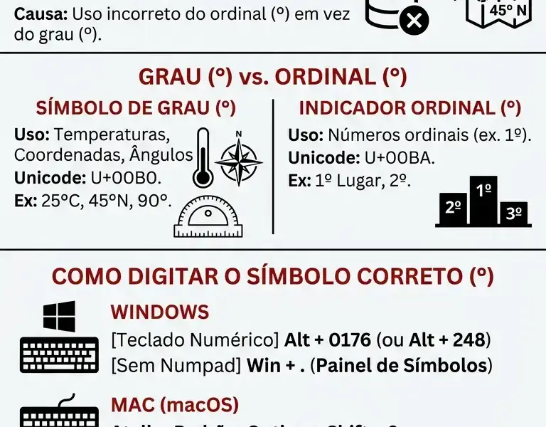 Infografica: Como digitar o s&iacute;mbolo de grau (&deg;) no teclado: guia completo