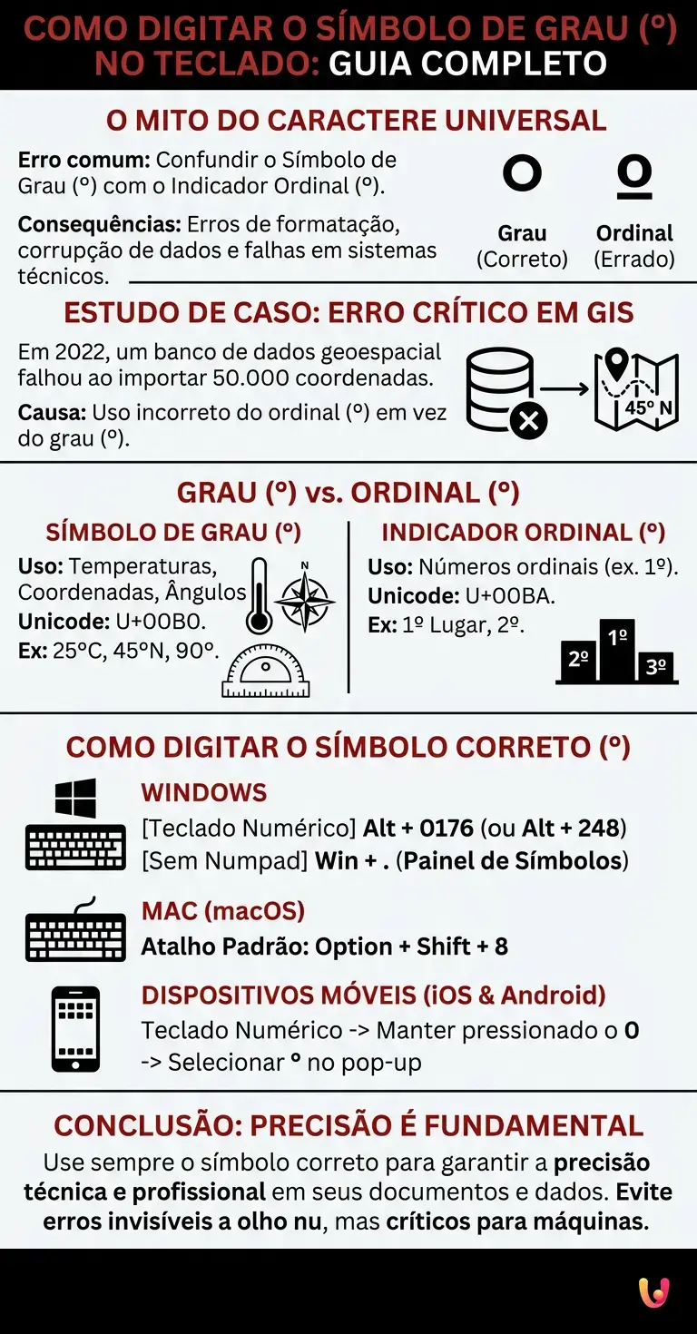 Como digitar o s&iacute;mbolo de grau (&deg;) no teclado: guia completo - Infogr&aacute;fico resumido