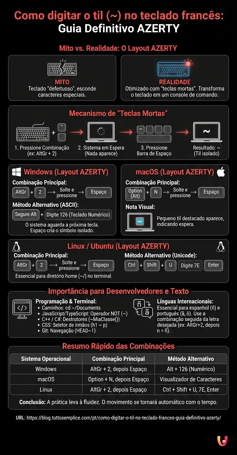 Como digitar o til (~) no teclado franc&ecirc;s: Guia Definitivo AZERTY - Infogr&aacute;fico resumido