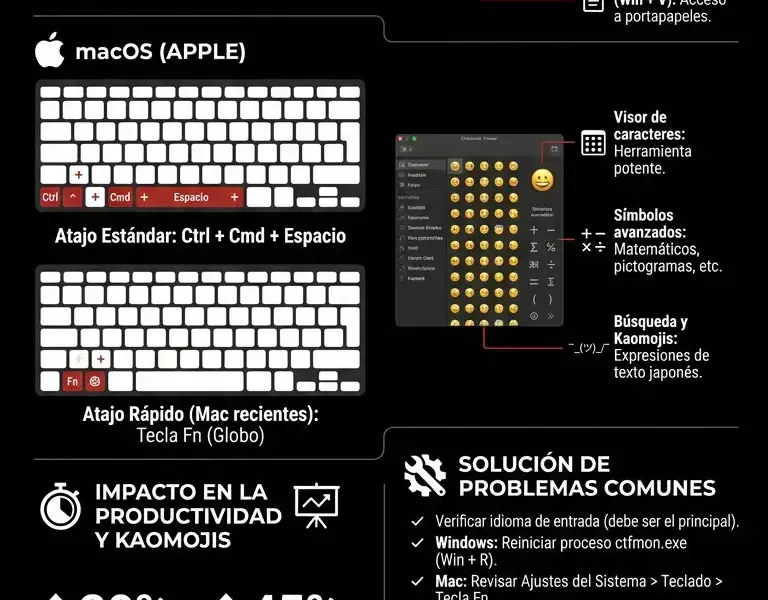 Infografica: C&oacute;mo escribir emojis con el teclado en Windows y Mac