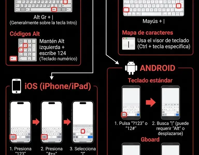 Infografica: C&oacute;mo escribir la barra vertical (|) en cualquier dispositivo