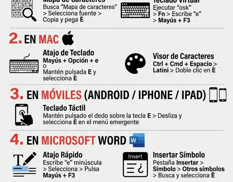 Infografica: C&oacute;mo escribir la E may&uacute;scula (&Egrave;): Gu&iacute;a definitiva