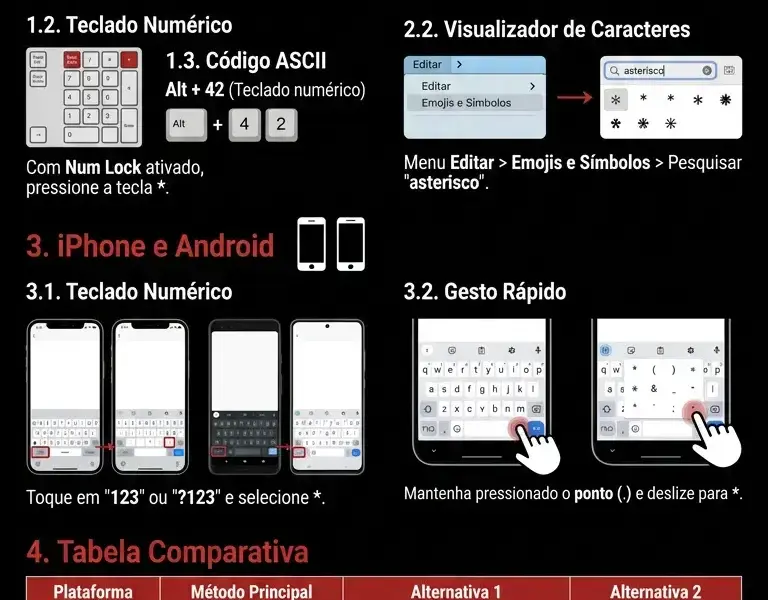 Infografica: Como fazer o asterisco no teclado: PC, Mac e smartphone
