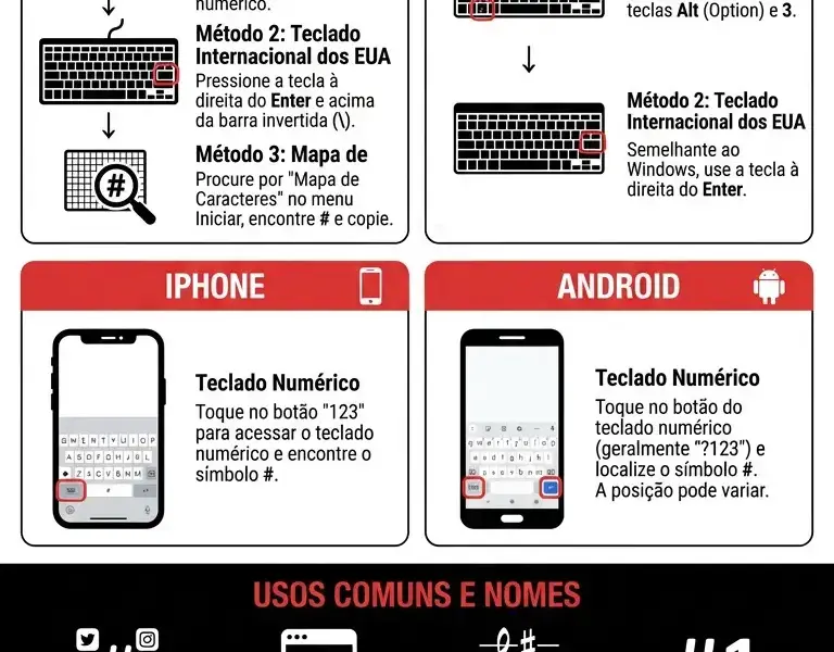 Infografica: Como fazer o s&iacute;mbolo de cardinal: PC, Mac, iPhone e Android