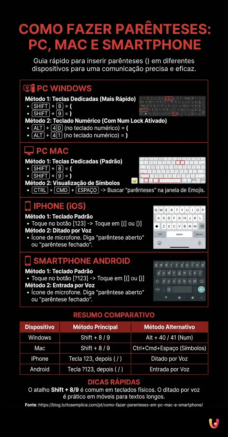 Como fazer par&ecirc;nteses em PC, Mac e Smartphone - Infogr&aacute;fico resumido