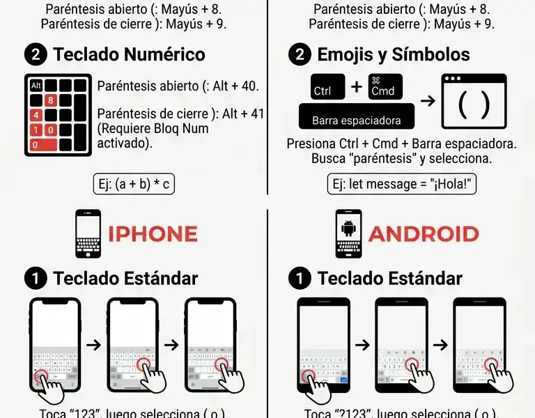 Infografica: C&oacute;mo hacer par&eacute;ntesis en PC, Mac y Smartphone
