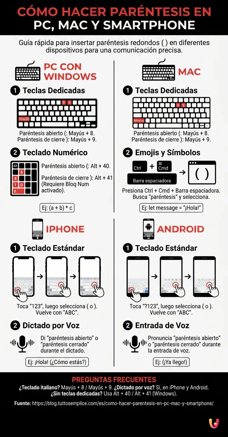 C&oacute;mo hacer par&eacute;ntesis en PC, Mac y Smartphone - Infograf&iacute;a resumen