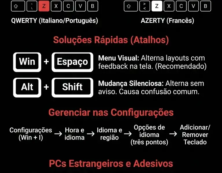 Infografica: Como mudar do teclado QWERTY para AZERTY (e vice-versa) no Windows