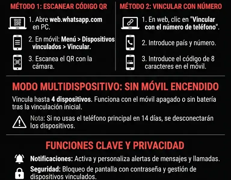 Infografica: C&oacute;mo usar WhatsApp Web en el ordenador: gu&iacute;a paso a paso 2026