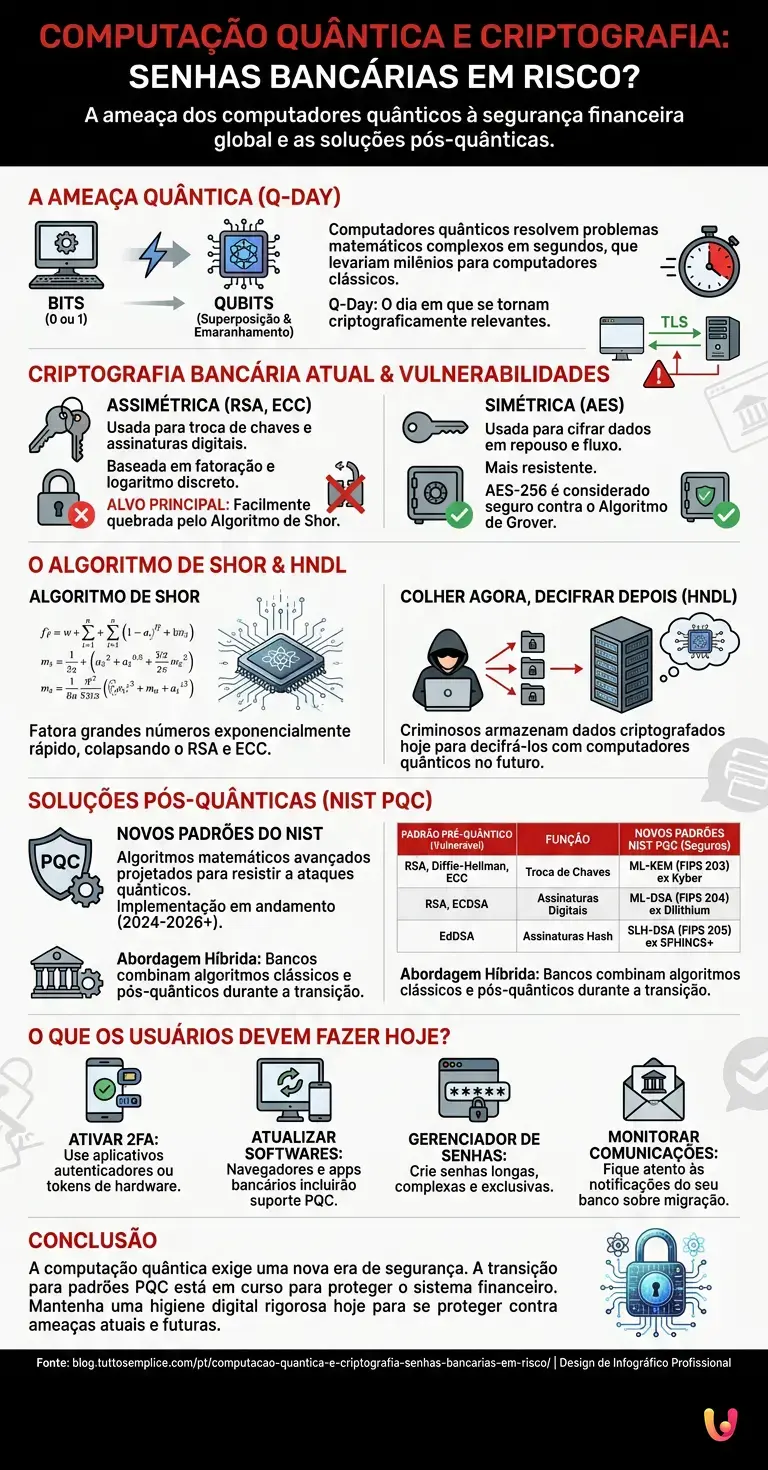 Computa&ccedil;&atilde;o Qu&acirc;ntica e Criptografia: Senhas Banc&aacute;rias em Risco? - Infogr&aacute;fico resumido