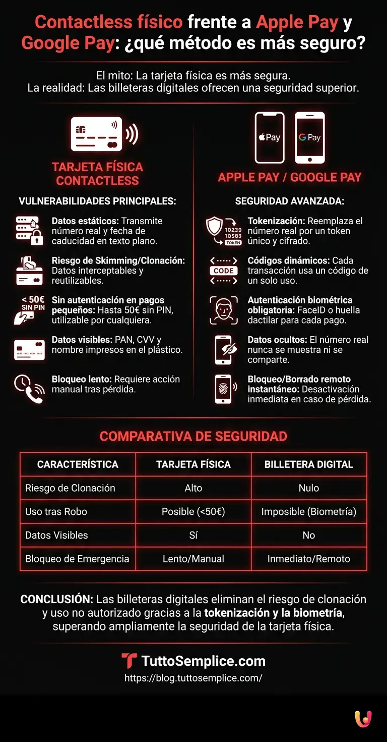 Contactless f&iacute;sico frente a Apple Pay y Google Pay: &iquest;qu&eacute; m&eacute;todo es m&aacute;s seguro? - Infograf&iacute;a resumen