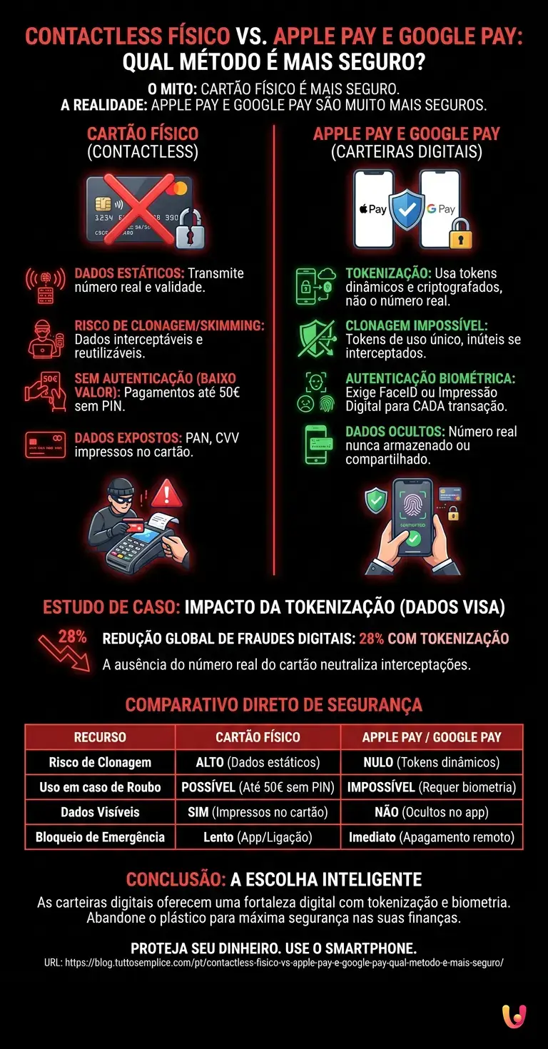 Contactless F&iacute;sico vs. Apple Pay e Google Pay: Qual m&eacute;todo &eacute; mais seguro? - Infogr&aacute;fico resumido