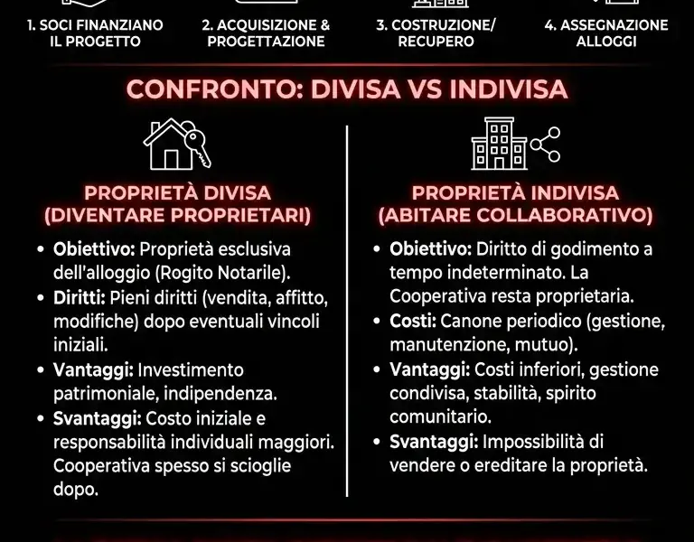 Infografica: Cooperative Edilizie: Divisa o Indivisa? Guida alla Scelta