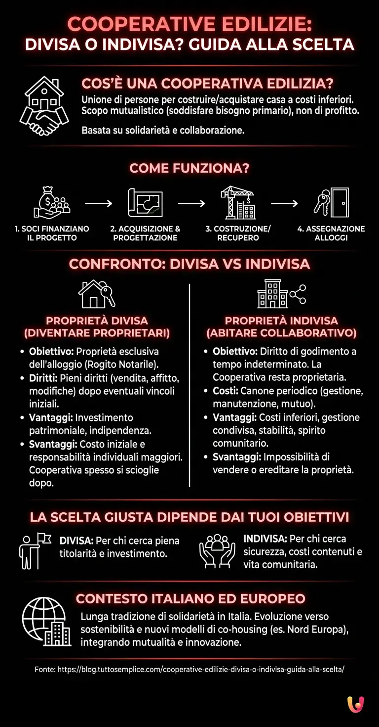 Cooperative Edilizie: Divisa o Indivisa? Guida alla Scelta - Infografica riassuntiva