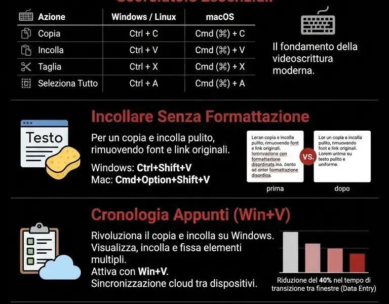 Infografica: Copia e Incolla: Guida Completa per PC, Mac e Smartphone