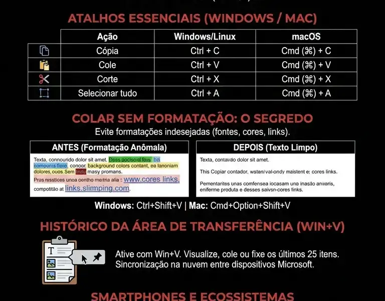 Infografica: Copiar e Colar: Guia Completo para PC, Mac e Smartphone