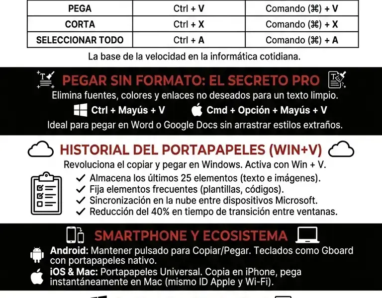 Infografica: Copiar y Pegar: Gu&iacute;a Completa para PC, Mac y Smartphone