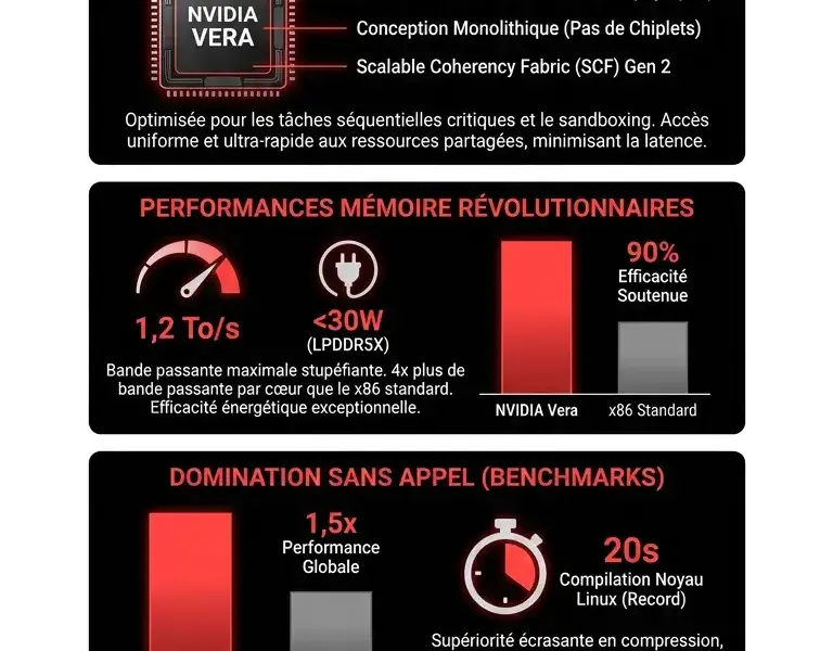 Infografica: CPU NVIDIA Vera : Puce Armv9.2 &agrave; 88 c&oelig;urs pour l'IA agentique