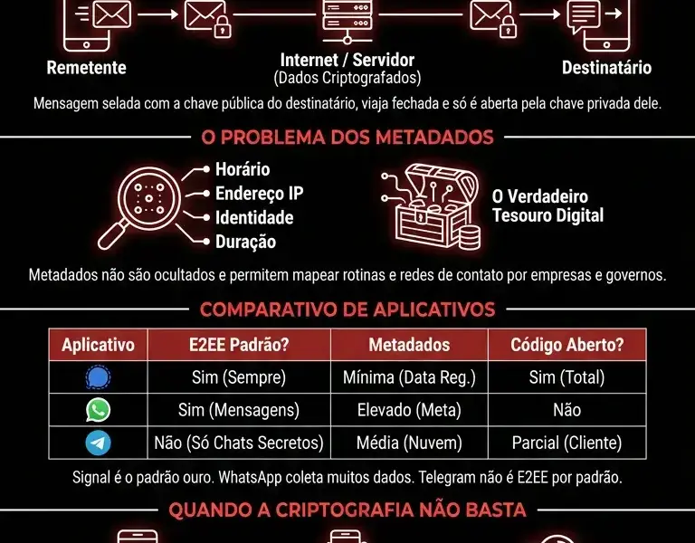 Infografica: Criptografia de ponta a ponta: o que &eacute;, como funciona e quais aplicativos realmente a utilizam