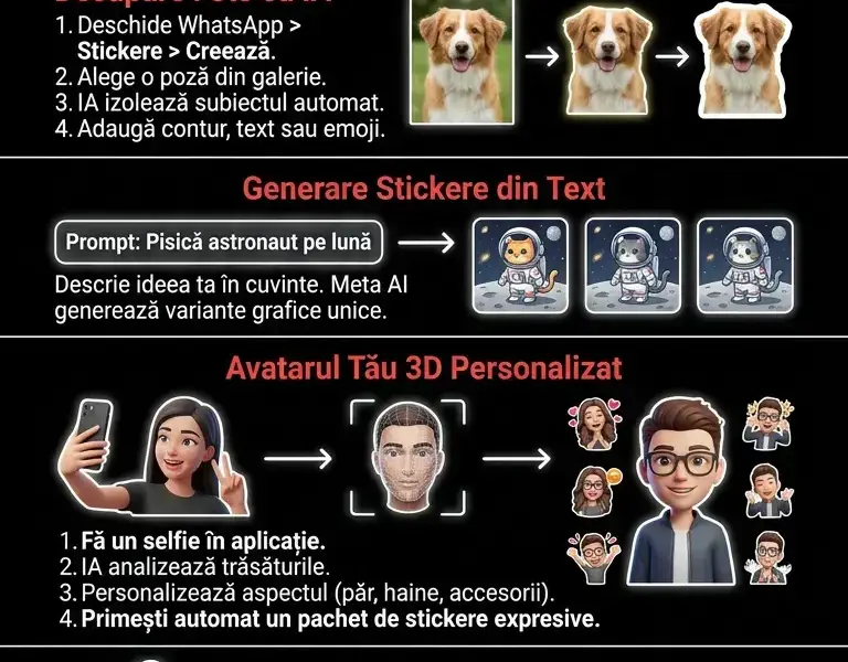 Infografica: Cum să creezi stickere personalizate și avatare AI direct din aplicație