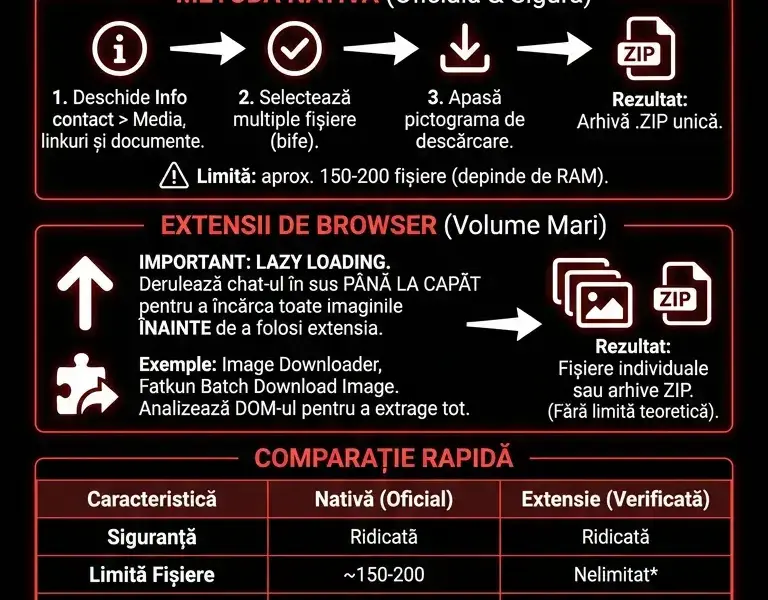 Infografica: Cum să descarci &icirc;n masă fotografii și videoclipuri de pe WhatsApp Web: Ghid pentru descărcarea &icirc;n bloc