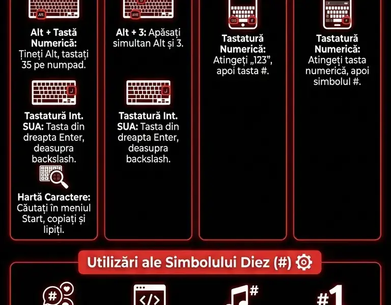 Infografica: Cum se face simbolul diez: PC, Mac, iPhone și Android
