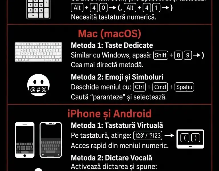 Infografica: Cum se scriu parantezele rotunde pe PC, Mac și smartphone