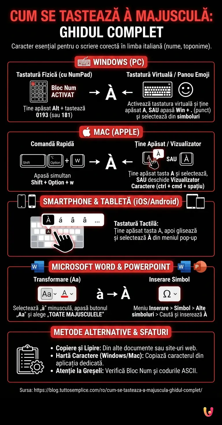Cum se tastează &Agrave; majusculă: ghidul complet - Infografic rezumativ