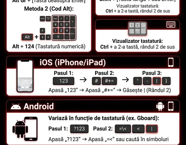 Infografica: Cum se tastează bara verticală (|) pe orice dispozitiv