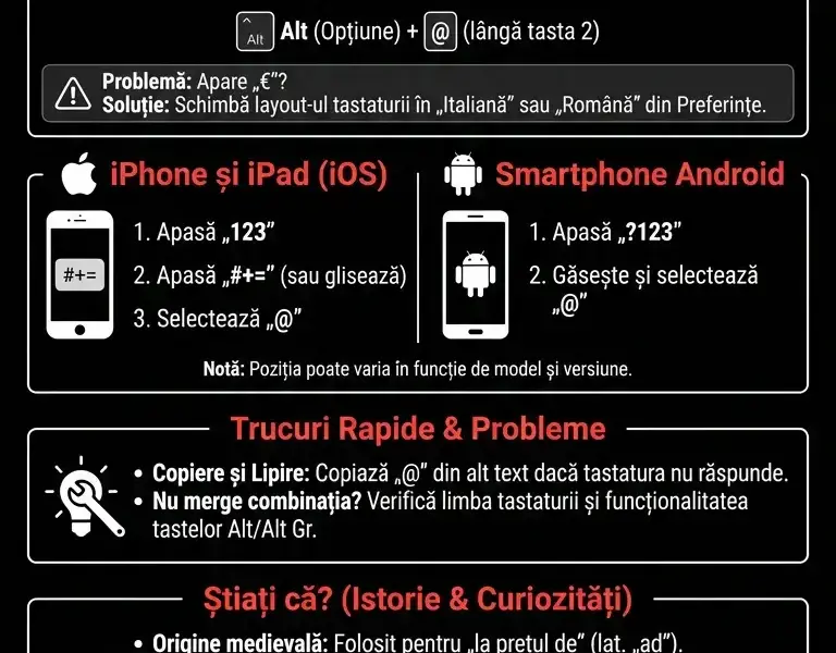 Infografica: Cum se tastează simbolul &bdquo;@&rdquo; pe PC, Mac și smartphone