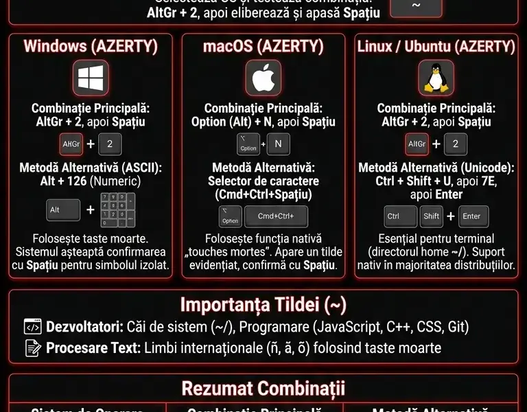 Infografica: Cum se tastează tilda (~) pe tastatura franceză: Ghidul definitiv AZERTY