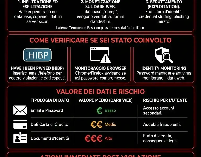 Infografica: Data Breach: Cosa Succede ai Tuoi Dati e Come Verificare se Sei Stato Coinvolto