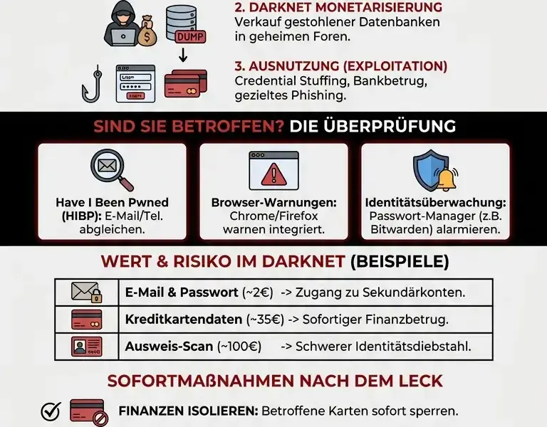 Infografica: Datenleck: Was passiert mit Ihren Daten und wie Sie &uuml;berpr&uuml;fen k&ouml;nnen, ob Sie betroffen sind