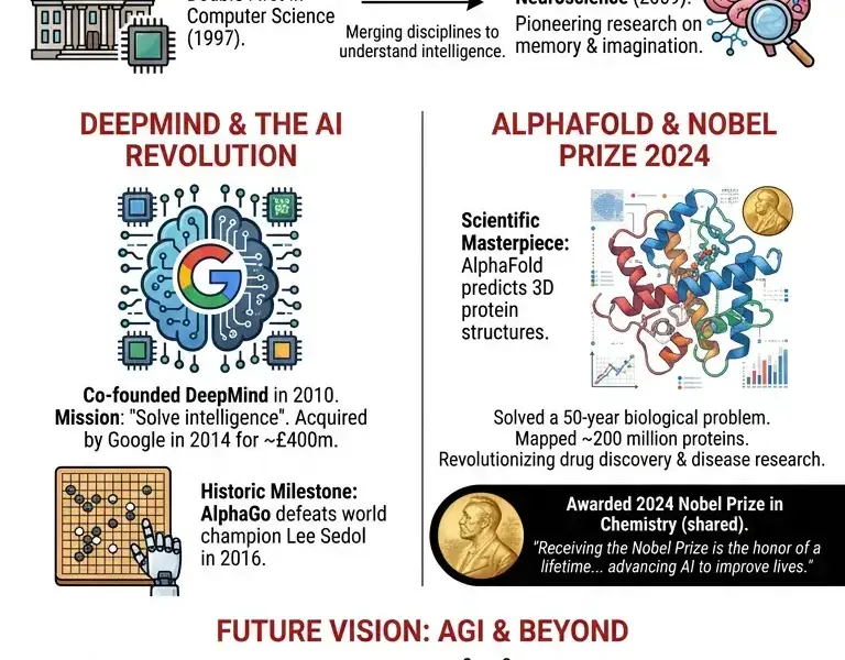 Infografica: Demis Hassabis biography: the genius behind Google DeepMind and the Nobel Prize