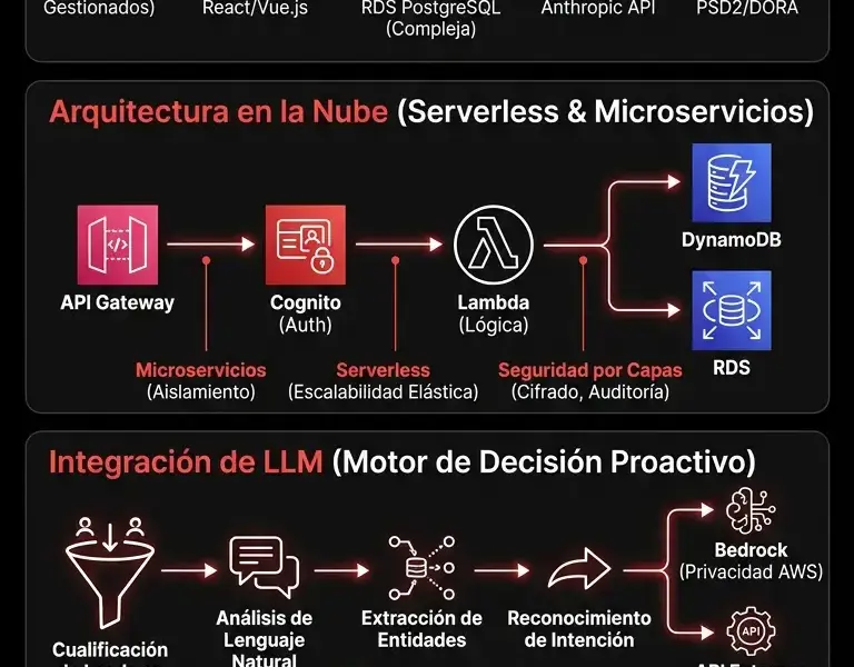 Infografica: Desarrollo de CRM financiero: arquitectura en la nube en AWS e integraci&oacute;n de LLM
