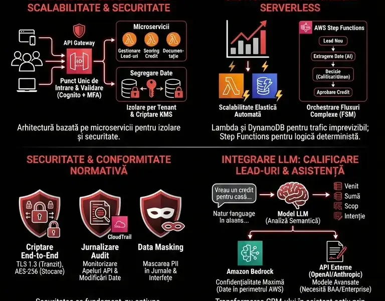 Infografica: Dezvoltare CRM financiar: Arhitectură cloud pe AWS și integrare LLM