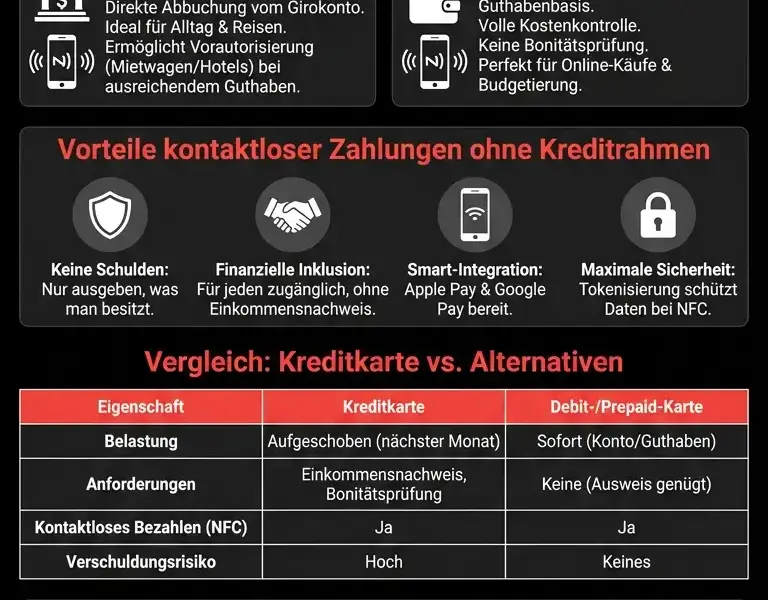 Infografica: Die besten Alternativen zur Kreditkarte: Prepaid-Karten und kontaktlose Debitkarten