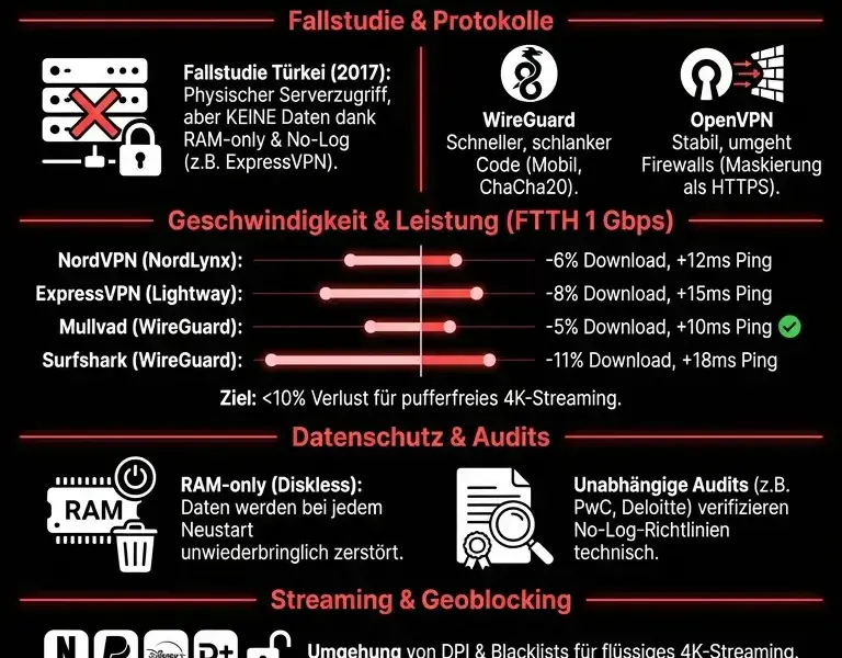 Infografica: Die besten VPNs im Jahr 2026: Unabh&auml;ngiger Vergleich von Geschwindigkeit, Datenschutz und Preis
