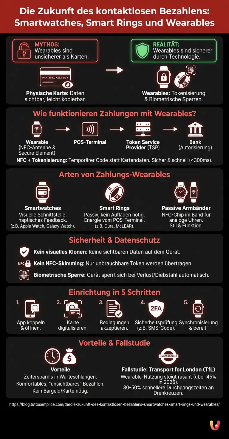 Die Zukunft des kontaktlosen Bezahlens: Smartwatches, Smart Rings und Wearables - Zusammenfassende Infografik