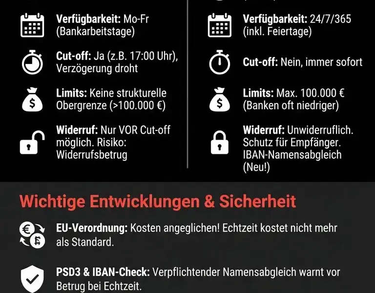 Infografica: Echtzeit&uuml;berweisung oder Standard&uuml;berweisung: Welche w&auml;hlen und wann?