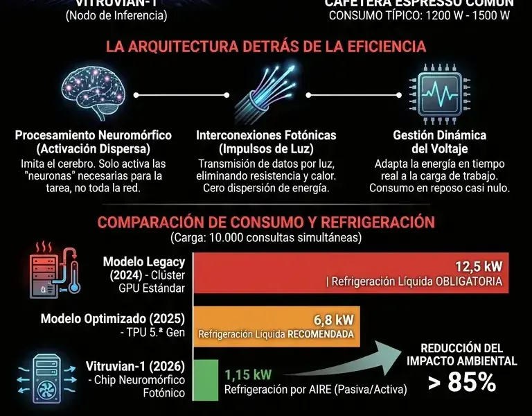 Infografica: Eficiencia de IA: El consumo energ&eacute;tico de Vitruvian-1