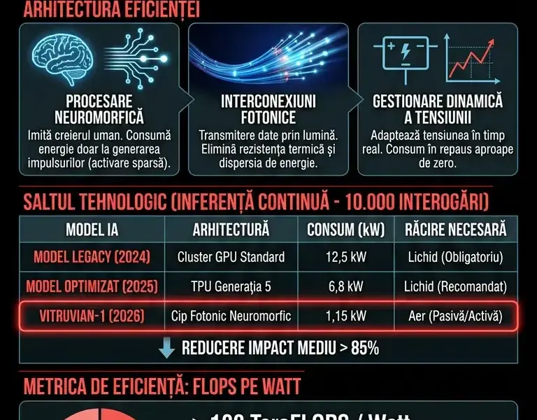 Infografica: Eficiența IA: Consumul energetic al Vitruvian-1