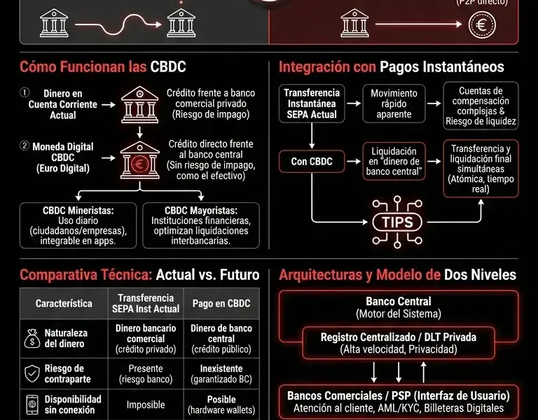 Infografica: El futuro de los pagos: monedas digitales (CBDC) y la evoluci&oacute;n de los pagos instant&aacute;neos.